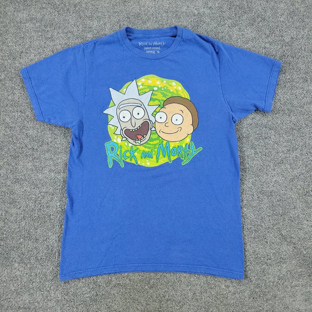 Rick And Morty Shirt Men's Small Blue Adult Swim Graphic Short Sleeve Cartoon